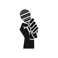 a black and white image of a hand holding a microphone press freedom concept vector