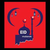 eid Mubarak o eid Alabama fitr modelo diseño.vector ilustración.lindo juguete mezquita y creciente Luna desplegado en redondo espejo con cebolla Hazme en el antecedentes. vector