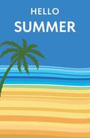 Cover, poster, poster - Hello Summer. Summer background with sea and palm tree. vector