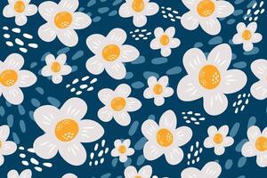 Seamless floral pattern with daisies on a blue background. vector