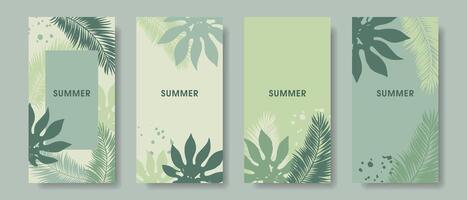 Summer background with tropical palm leaves. Abstract banner with jungle theme. Set of backgrounds for posts on social networks, sales, flyers, cards. vector