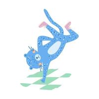 Breakdancing sport. Cute animal is street dancer in movement pose. Vector breakdancer character isolated on white. Concept for urban sport. Summer Olympic game in Paris 2024, activity illustration.