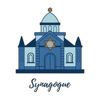 Churches illustrations. Synagogue. Vector silhouettes line color illustrations on a white background.