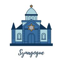 Churches illustrations. Synagogue. Vector silhouettes line color illustrations on a white background.