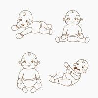 set of baby boy cartoon with various pose isolated on white background for child coloring page vector