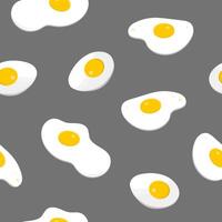 Colorful seamless pattern with fried eggs on gray background. Backdrop with tasty cooked breakfast dish, morning meal. Beautiful vector illustration for wrapping paper, textile print, wallpaper.