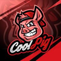 Cool pig head esport mascot logo design vector