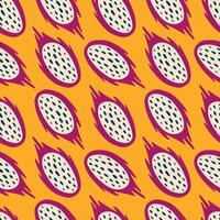 Pitaya seamless pattern. Dragonfruit on a yellow background. Modern vector illustration.