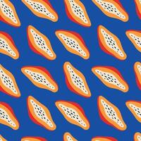 papaya sin costura modelo. exótico Fruta en un brillante azul antecedentes. para embalaje, ropa, fondo, caso, cubrir vector