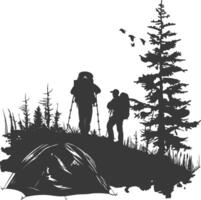 AI generated Silhouette camp activity in nature full body black color only vector