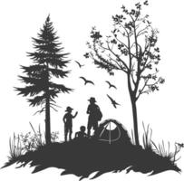 AI generated Silhouette camp activity in nature full body black color only vector