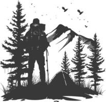 AI generated Silhouette camp activity in nature full body black color only vector