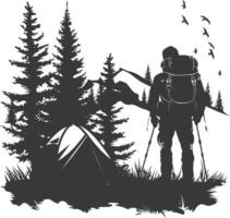 AI generated Silhouette camp activity in nature full body black color only vector