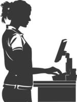 AI generated Silhouette Cashier in action full body black color only vector