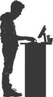 AI generated Silhouette Cashier in action full body black color only vector