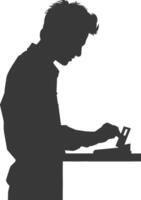 AI generated Silhouette Cashier in action full body black color only vector