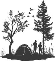 AI generated Silhouette camp activity in nature full body black color only vector