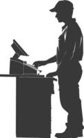 AI generated Silhouette Cashier in action full body black color only vector