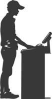 AI generated Silhouette Cashier in action full body black color only vector