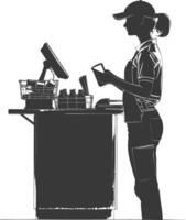 AI generated Silhouette Cashier in action full body black color only vector