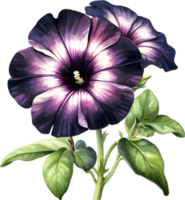 ai generiert Aquarell Gemälde von ein Petunie schwarz Samt Blume. png