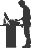 AI generated Silhouette Cashier in action full body black color only vector