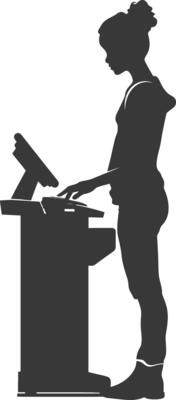 AI generated Silhouette Cashier in action full body black color only