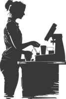 AI generated Silhouette Cashier in action full body black color only vector