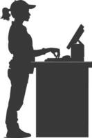 AI generated Silhouette Cashier in action full body black color only vector