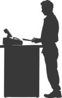 AI generated Silhouette Cashier in action full body black color only vector
