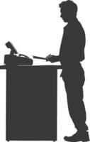 AI generated Silhouette Cashier in action full body black color only vector