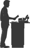 AI generated Silhouette Cashier in action full body black color only vector