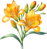 ai généré aquarelle La peinture de une freesia fleur. png