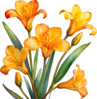 AI generated Watercolor painting of a freesia flower. png