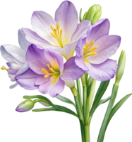 ai généré aquarelle La peinture de une freesia fleur. png