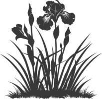 AI generated Silhouette iris flower in the ground black color only vector