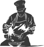 ai generado silueta cocinero en acción lleno cuerpo negro color solamente vector