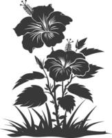 AI generated Silhouette hibiscus flower in the ground black color only vector