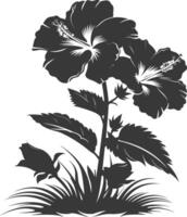 AI generated Silhouette hibiscus flower in the ground black color only vector