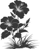 AI generated Silhouette hibiscus flower in the ground black color only vector