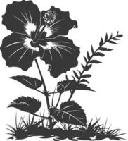 AI generated Silhouette hibiscus flower in the ground black color only vector