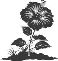 AI generated Silhouette hibiscus flower in the ground black color only vector