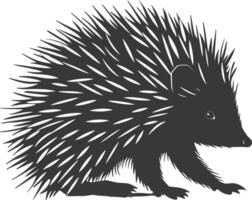 AI generated Silhouette Hedgehog animal black color only full body vector