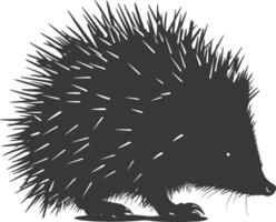 AI generated Silhouette Hedgehog animal black color only full body vector