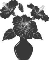 AI generated Silhouette hibiscus flower in the vase black color only vector