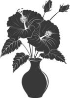 AI generated Silhouette hibiscus flower in the vase black color only vector