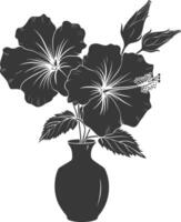 AI generated Silhouette hibiscus flower in the vase black color only vector