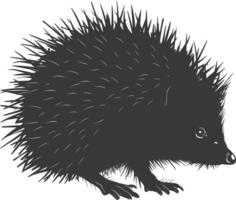 AI generated Silhouette Hedgehog animal black color only full body vector