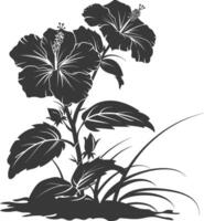 AI generated Silhouette hibiscus flower in the ground black color only vector