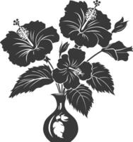 AI generated Silhouette hibiscus flower in the vase black color only vector